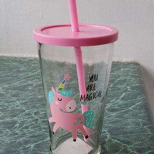 Unicorn magical glass 16 oz tumbler cup with lid